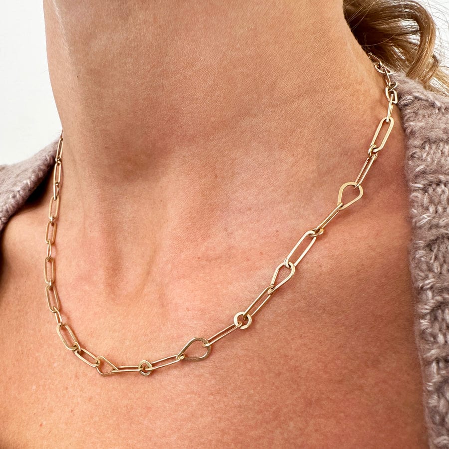 NKL-14K Hand Hammered Mixed Links Chain - 14k Gold