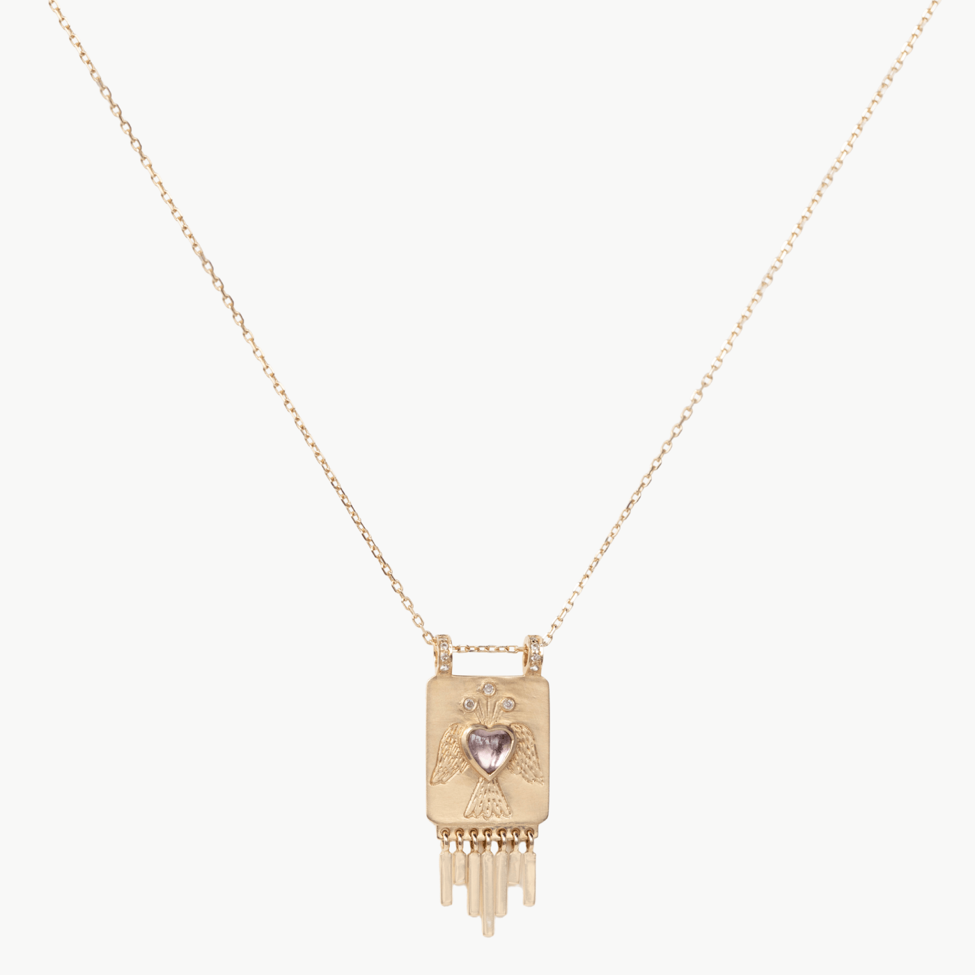 NKL-14K Heart Tourmaline Solid Gold Plate Necklace