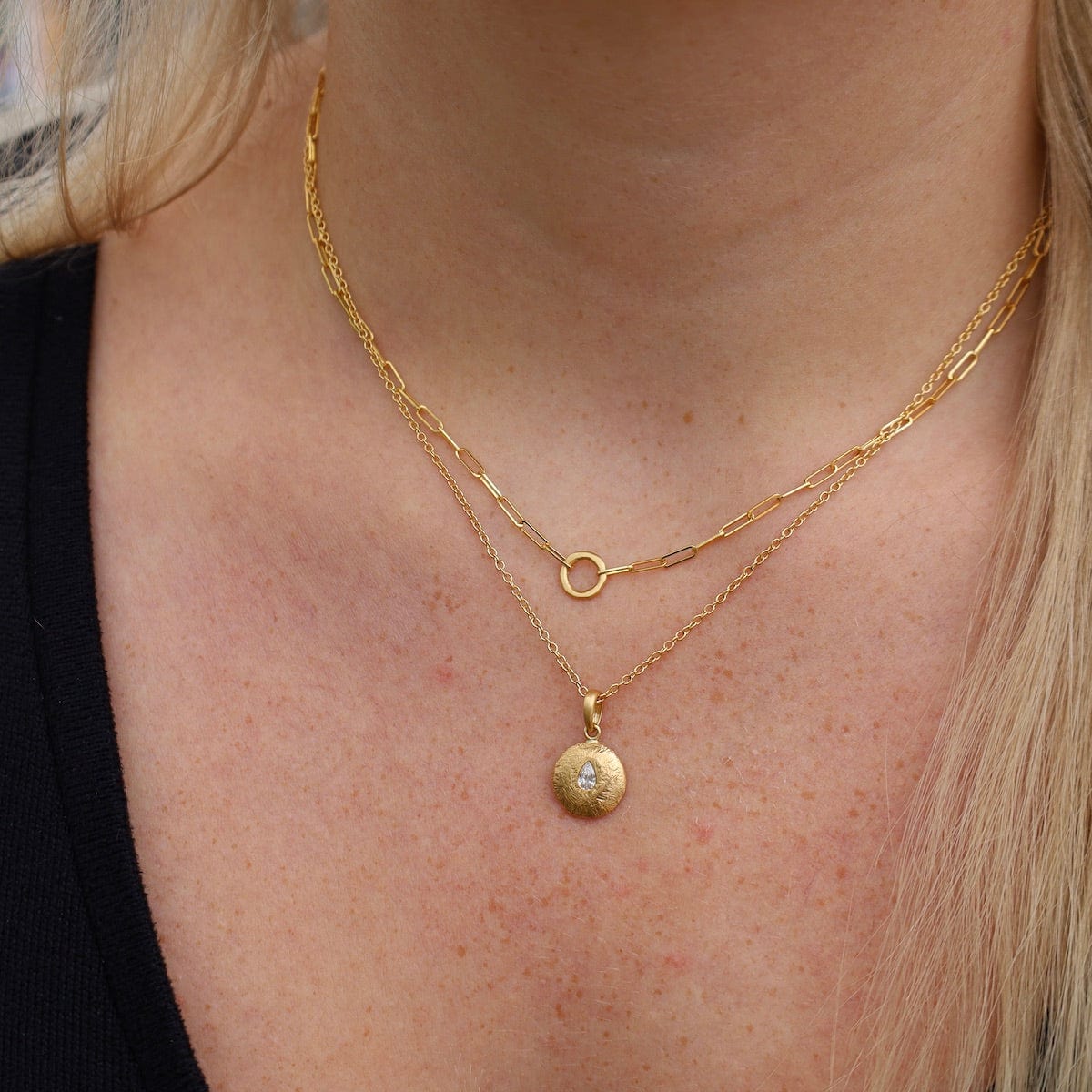 NKL-14K 'Luna' Paperclip and Organic Circle Necklace