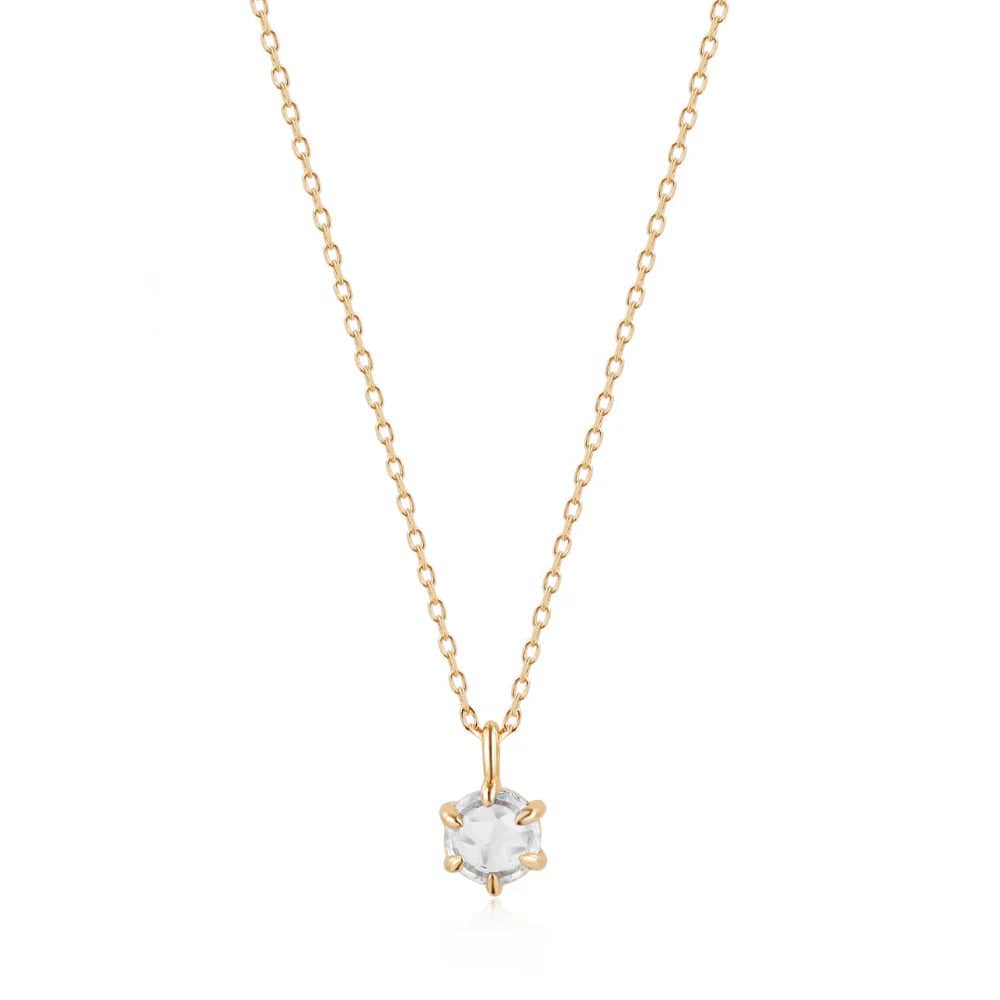 NKL-14K Marilyn - Rose Cut White Sapphire Solitaire Necklace