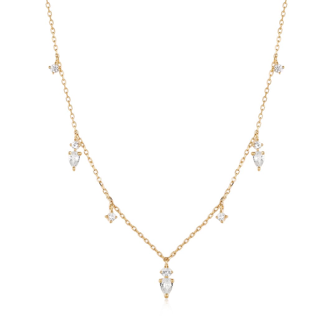 NKL-14K Meadow 14k Pear & Round White Sapphire Drop Necklace
