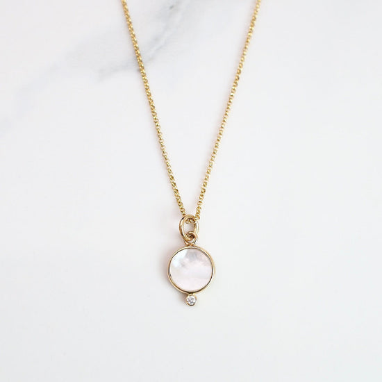 NKL-14K Medallion Necklace - Mother of Pearl & White Diamond