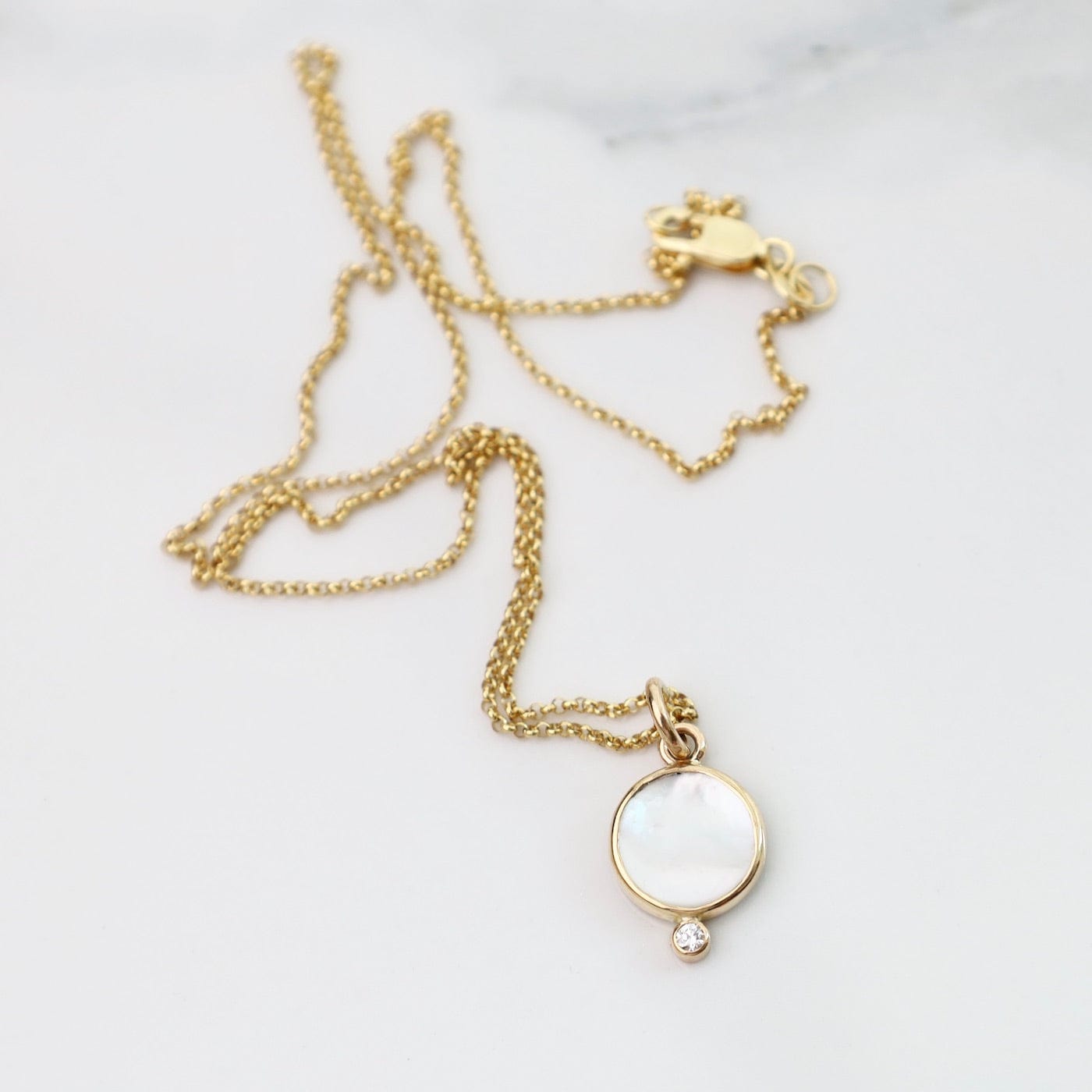 NKL-14K Medallion Necklace - Mother of Pearl & White Diamond