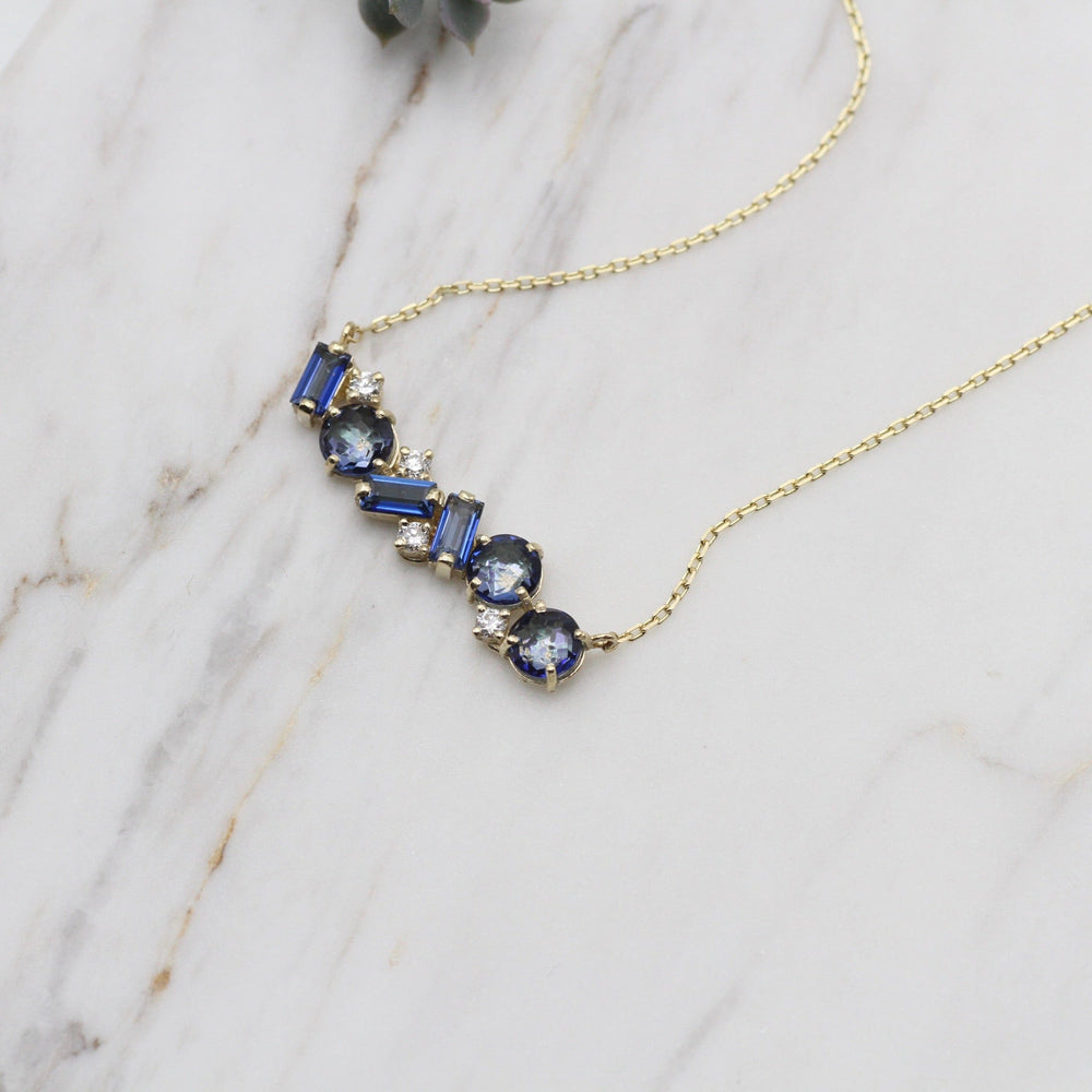 NKL-14K Millie English Blue Topaz Bar Necklace