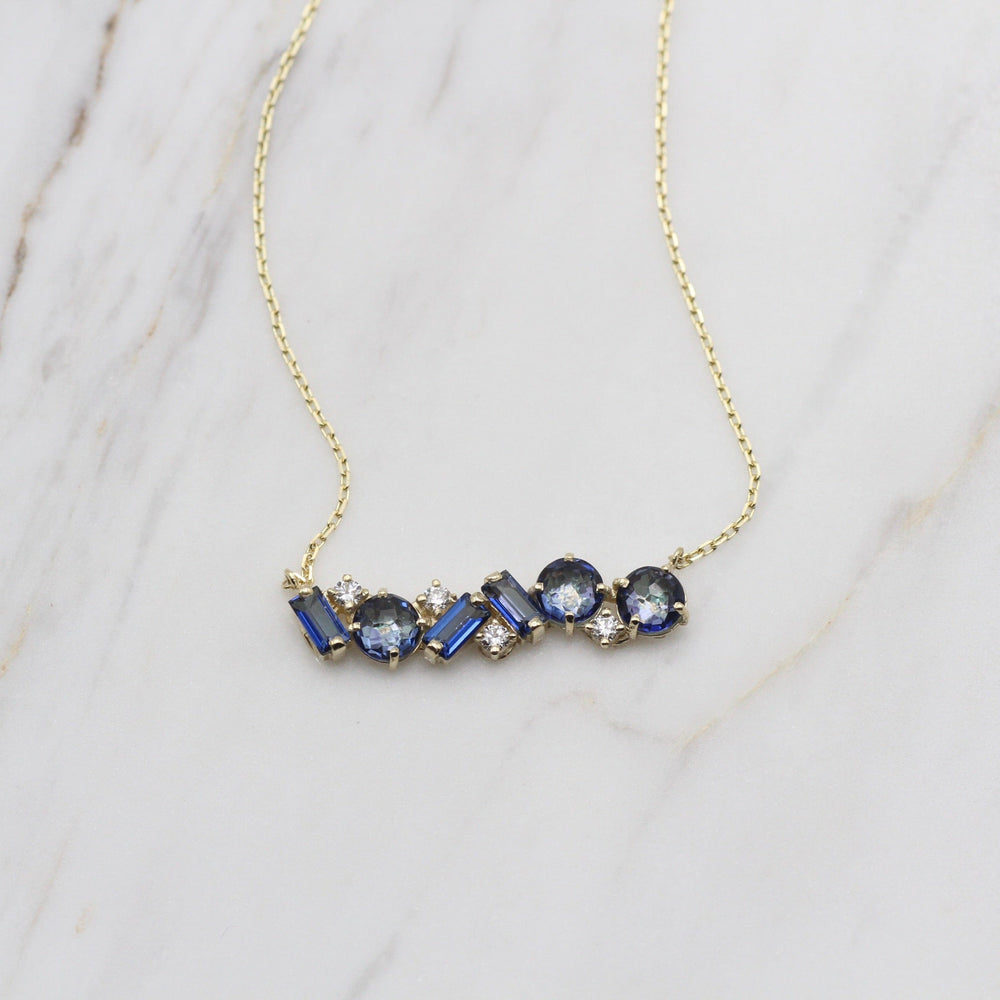 NKL-14K Millie English Blue Topaz Bar Necklace