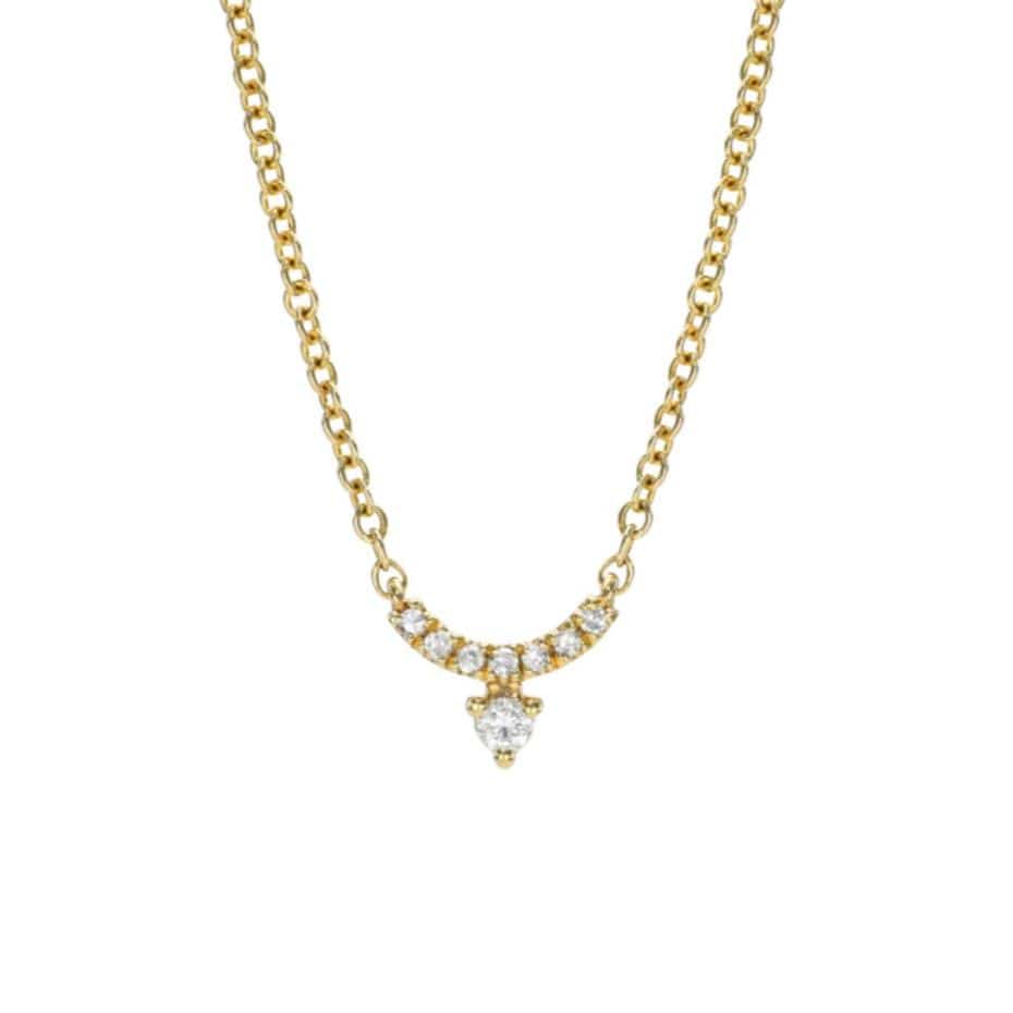 NKL-14K Mini Curve Diamond Bar with Diamond Necklace