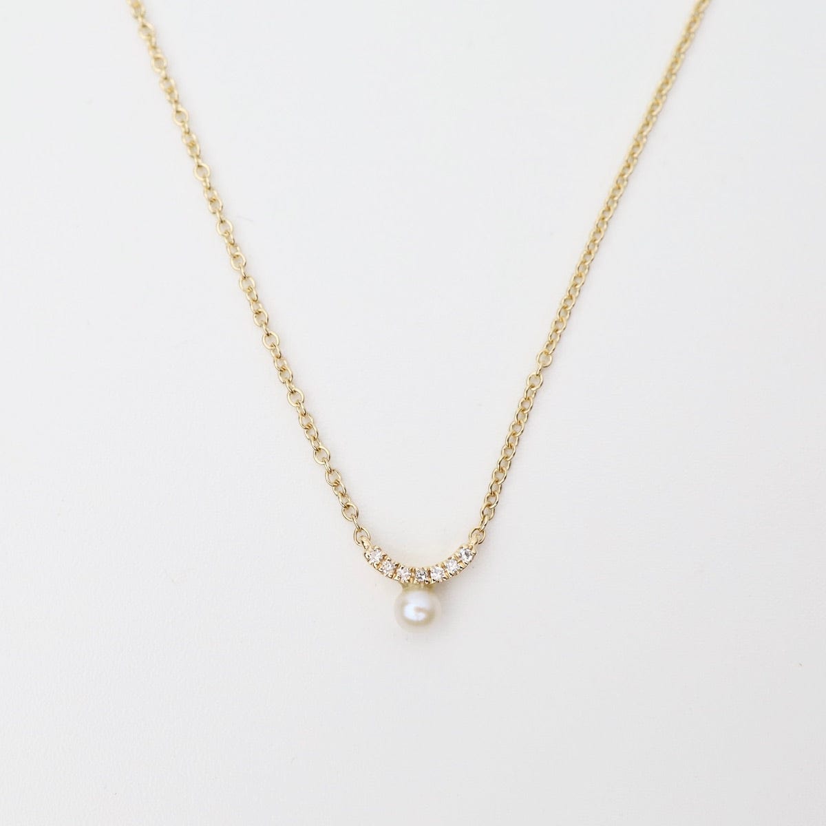 NKL-14K Mini Curve Diamond Bar with Pearl Necklace