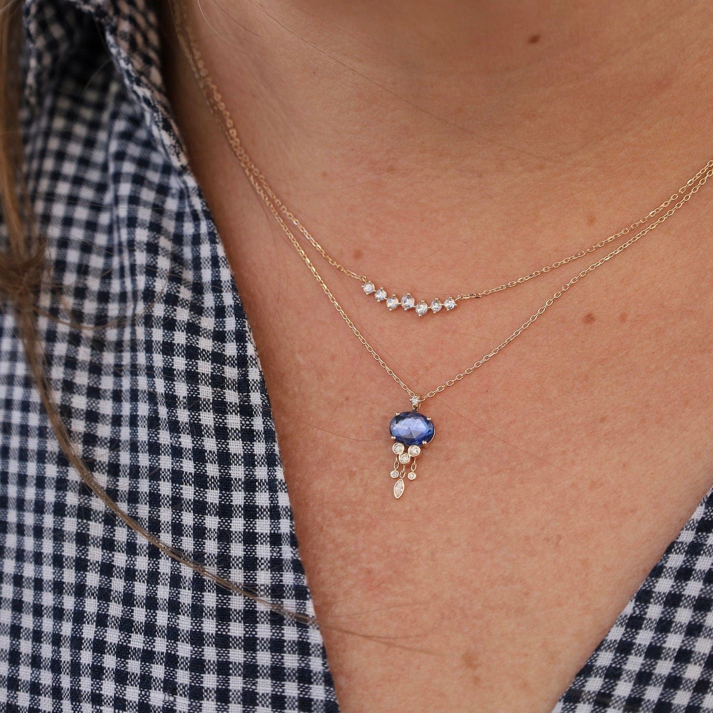 NKL-14K One of a Kind Blue Sapphire & Dangling Diamonds Jellyfish Necklace