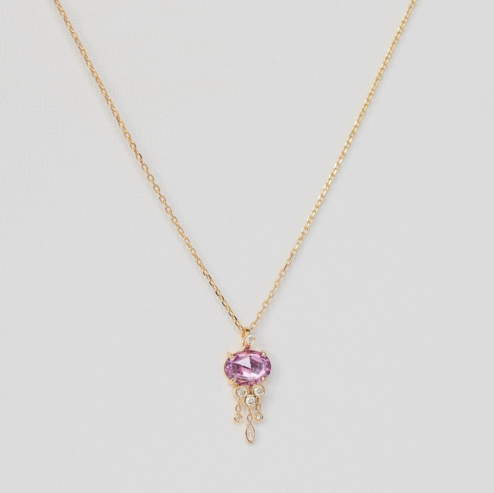 NKL-14K One of a Kind Pink Saphire & Dangling Diamonds Jel