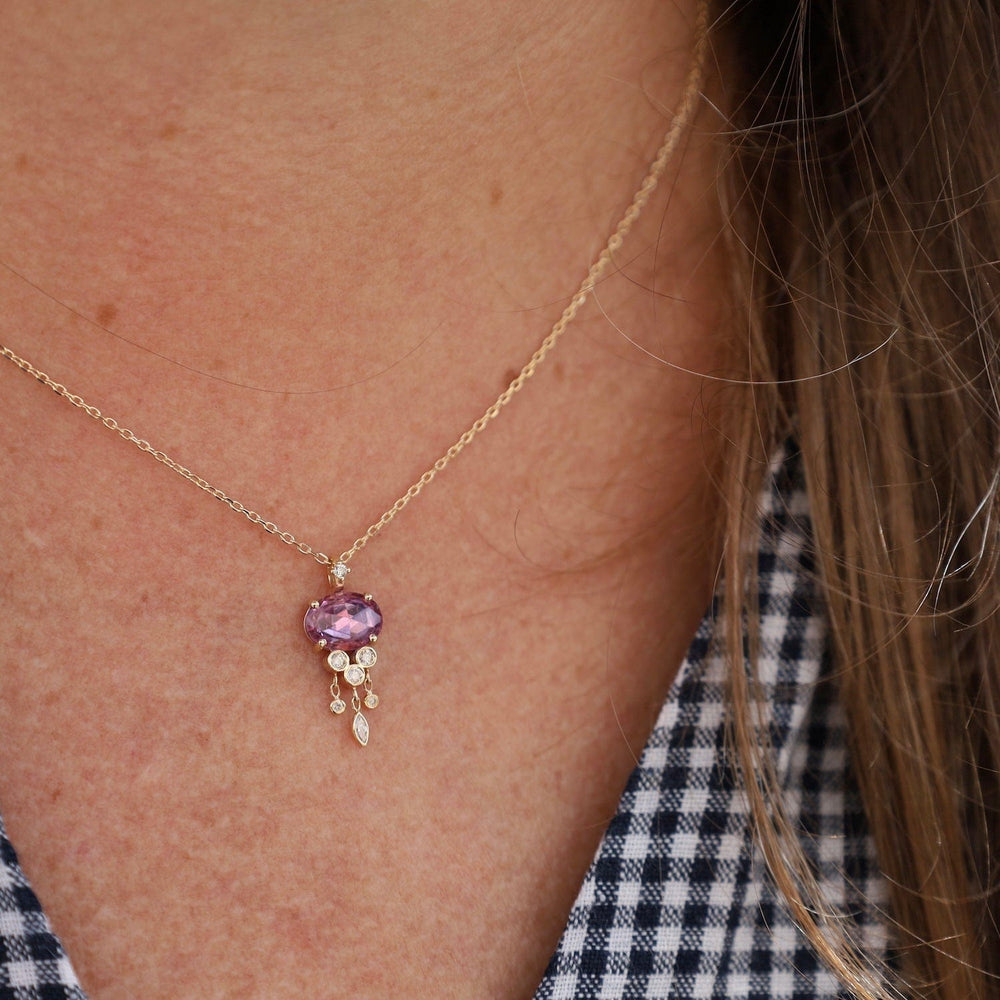 
                      
                        NKL-14K One of a Kind Pink Sapphire & Dangling Diamonds Jellyfish Necklace
                      
                    