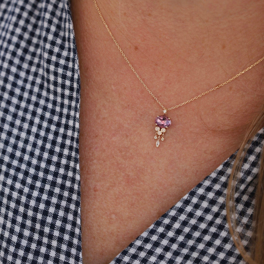 
                      
                        NKL-14K One of a Kind Pink Sapphire & Dangling Diamonds Jellyfish Necklace
                      
                    