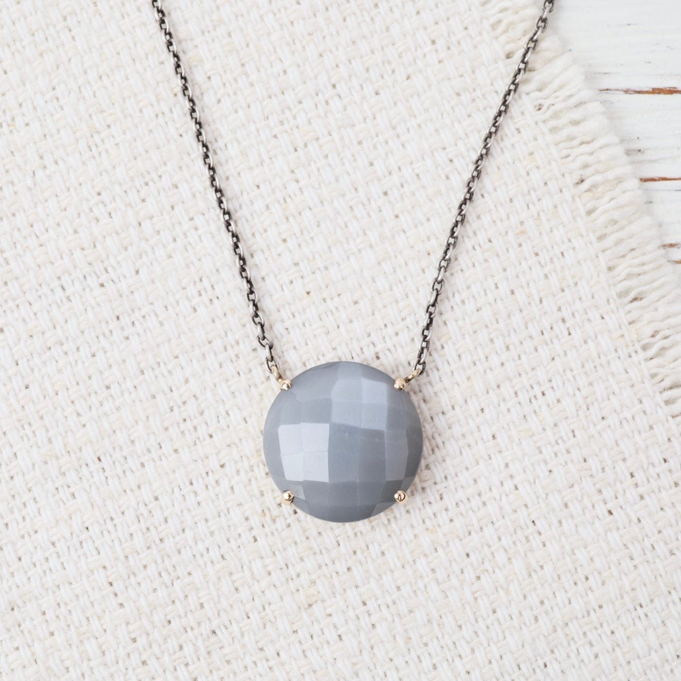 NKL-14K Oxidized Sterling & 14K Gold Necklace w/ Round Che