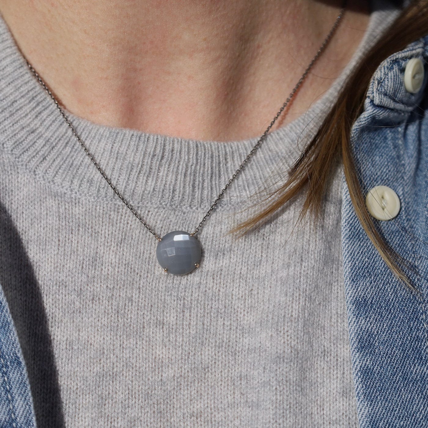 NKL-14K Oxidized Sterling & 14K Gold Necklace w/ Round Che