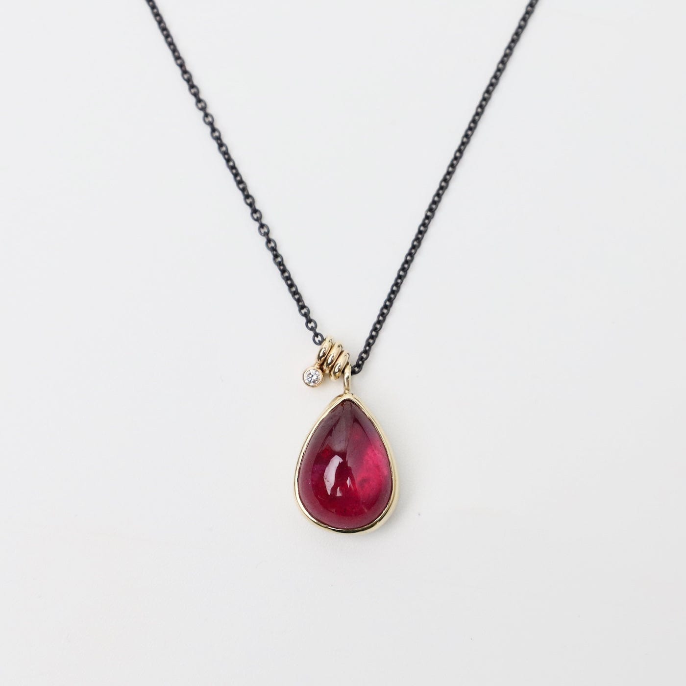 NKL-14K Oxidized Sterling & 14K Gold Necklace w/ Teardrop