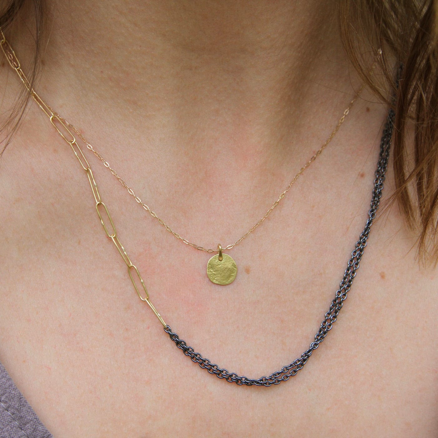 Load image into Gallery viewer, NKL-14K Parchment Disk Necklace - 14k &amp;amp; 18k Yellow Gold
