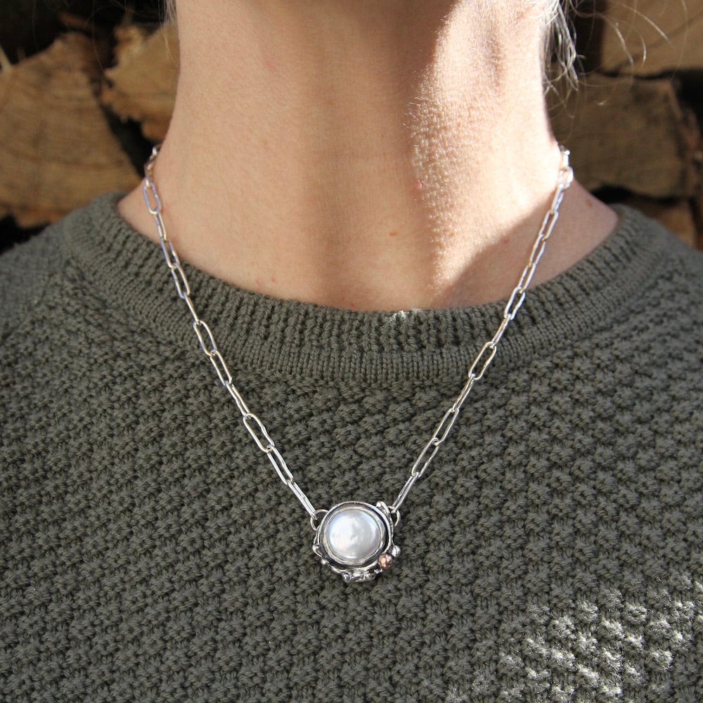 NKL-14K Pearl on Oval Chain Necklace