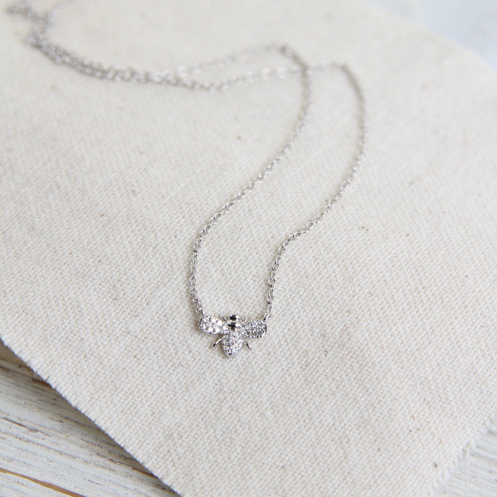 
                      
                        NKL-14K Petite Diamond Bee Necklace - 14K White Gold
                      
                    