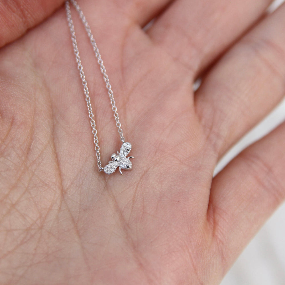 
                      
                        NKL-14K Petite Diamond Bee Necklace - 14K White Gold
                      
                    