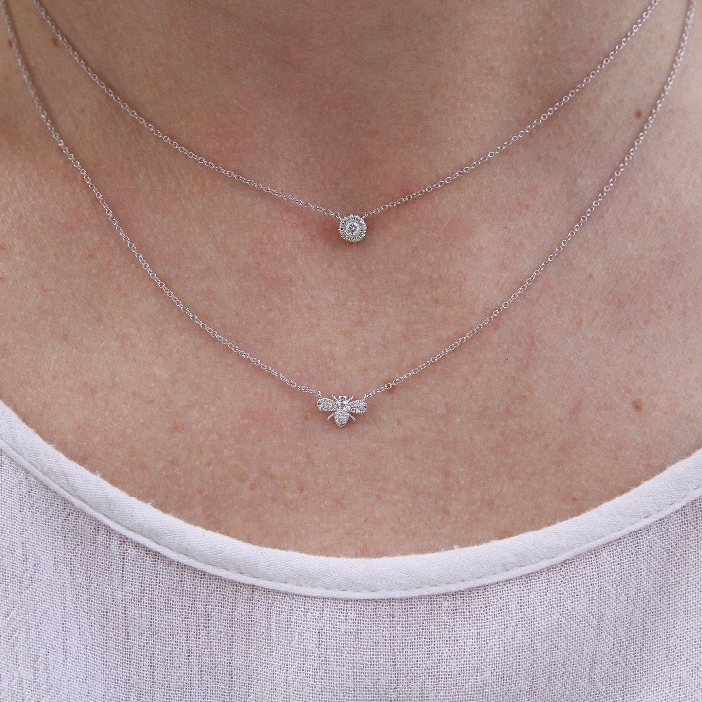 NKL-14K Petite Diamond Bee Necklace - 14K White Gold