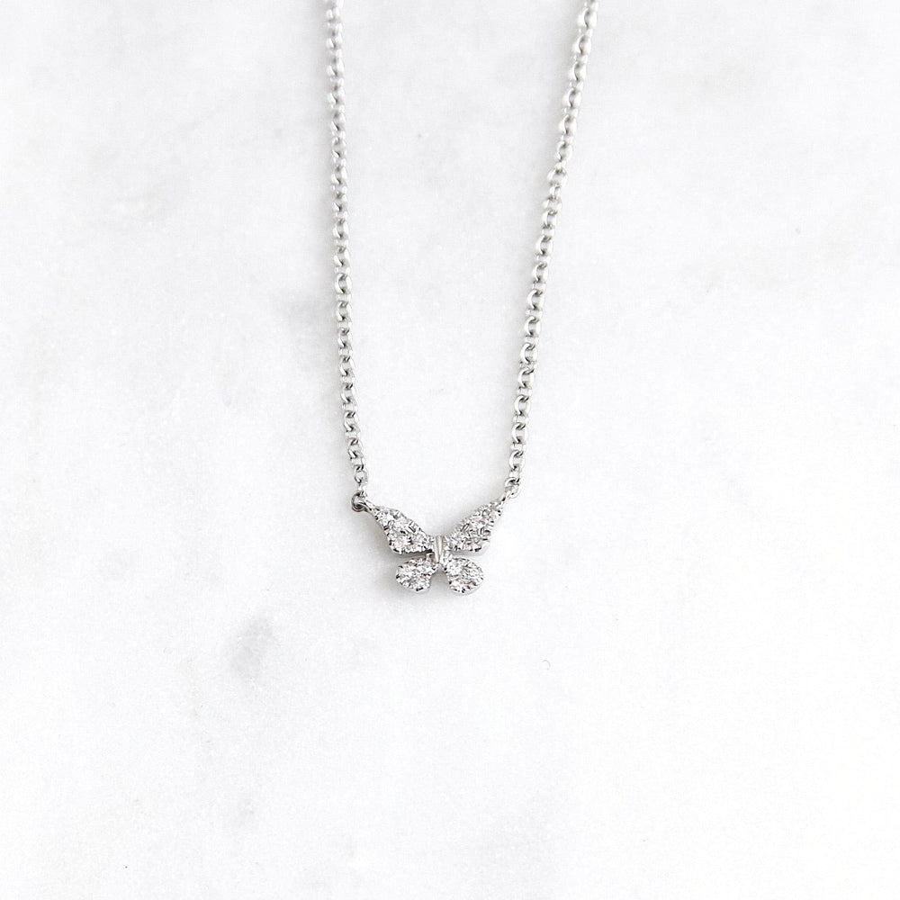 
                      
                        NKL-14K Petite Diamond Butterfly Necklace - 14K White Gold
                      
                    