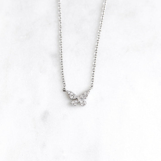 NKL-14K Petite Diamond Butterfly Necklace - 14K White Gold