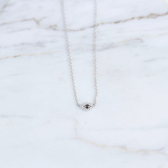 Load image into Gallery viewer, NKL-14K Petite Evil Eye Necklace - 14K White Gold

