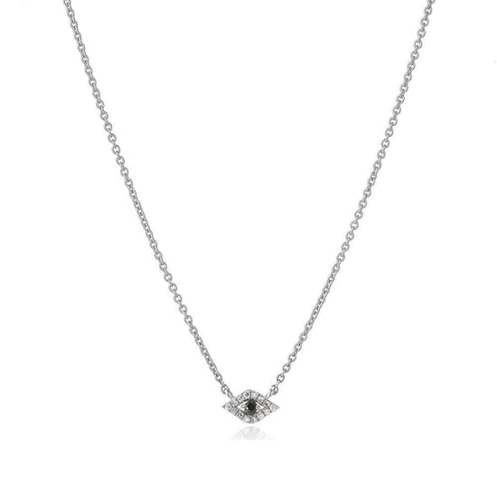 Load image into Gallery viewer, NKL-14K Petite Evil Eye Necklace - 14K White Gold
