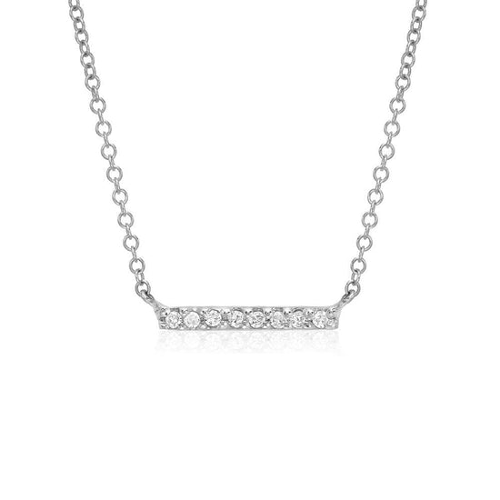 NKL-14K Petite Pavé Diamond Bar Necklace In White Gold