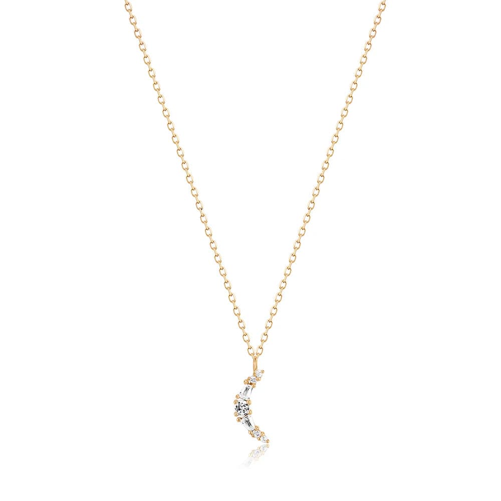 NKL-14K Phoenix White Sapphire Crescent Moon Necklace