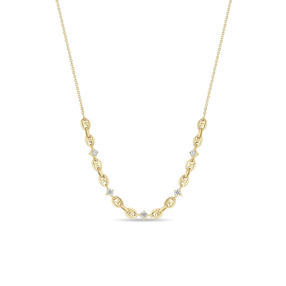 NKL-14K Puffed Mariner Chain Station Necklace