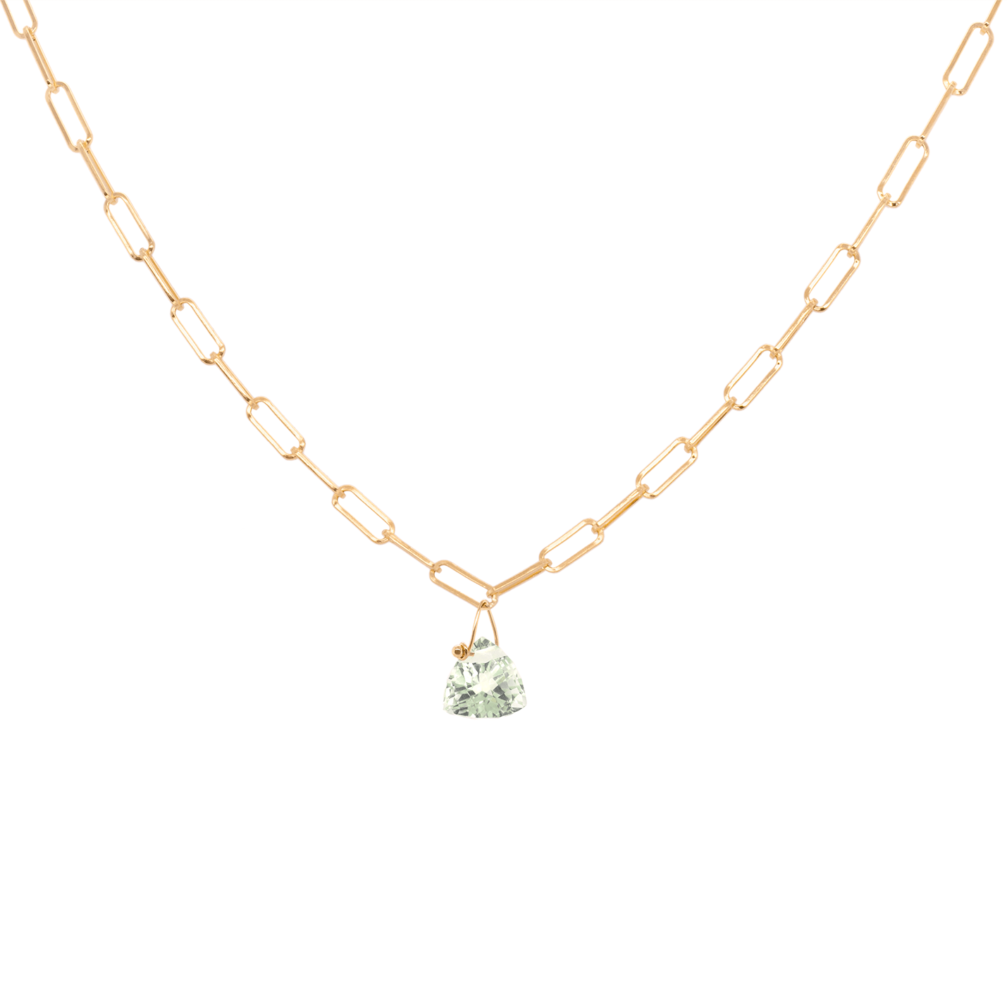 NKL-14K Pyramidal Green Amethyst Gemstone Paperclip Neckla