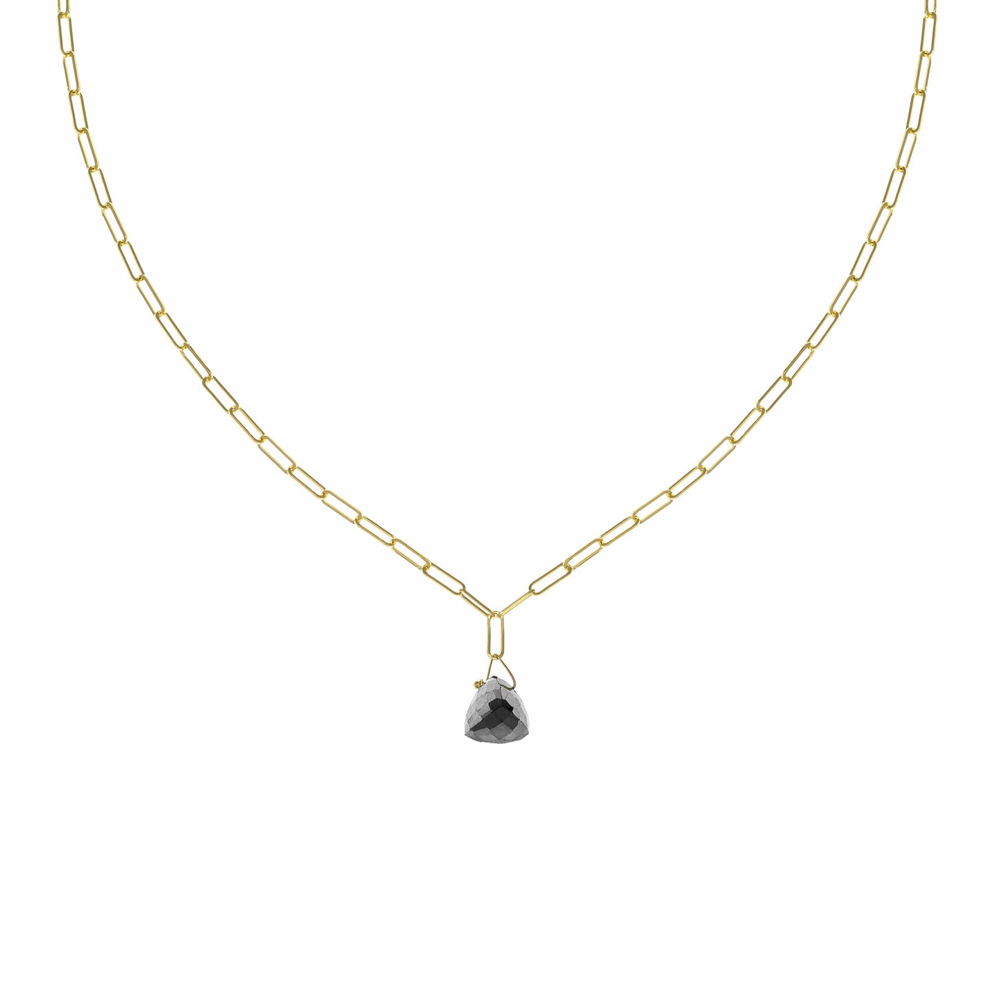 NKL-14K Pyramidal Hematite Gemstone Paperclip Necklace