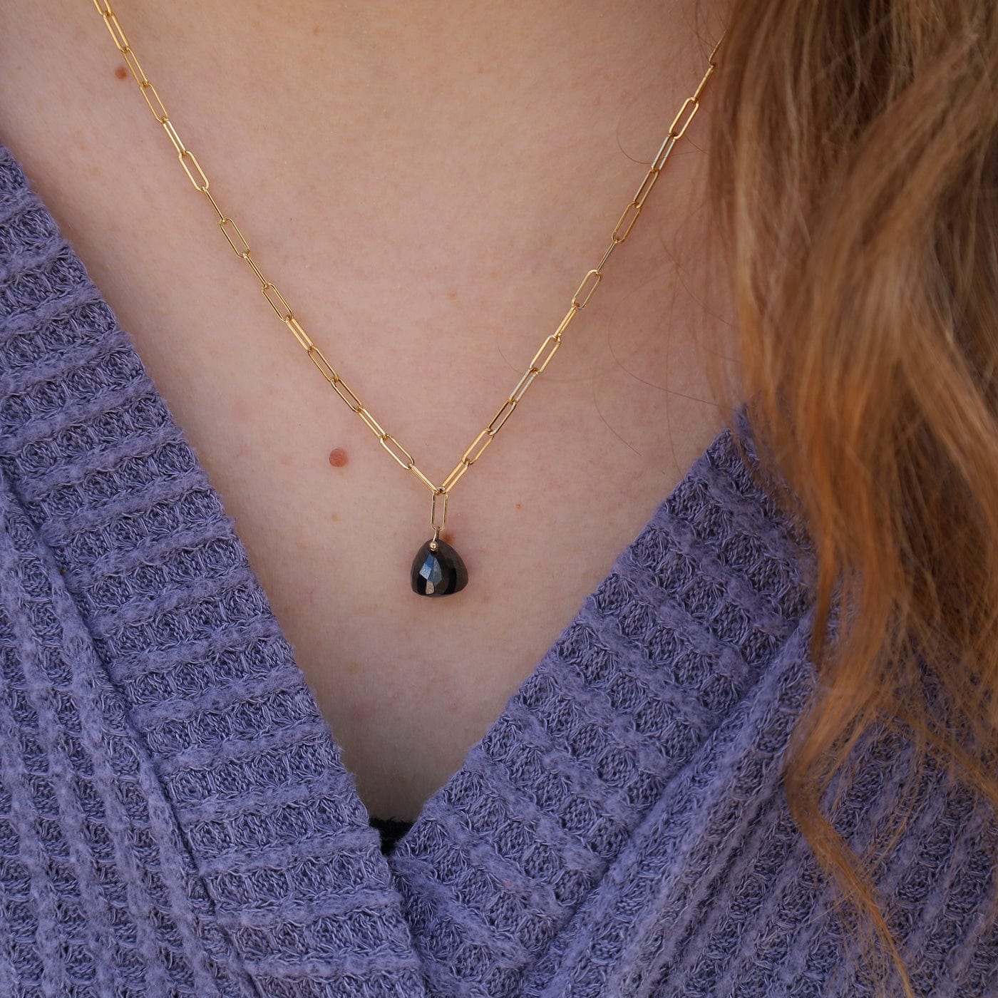 NKL-14K Pyramidal Hematite Gemstone Paperclip Necklace
