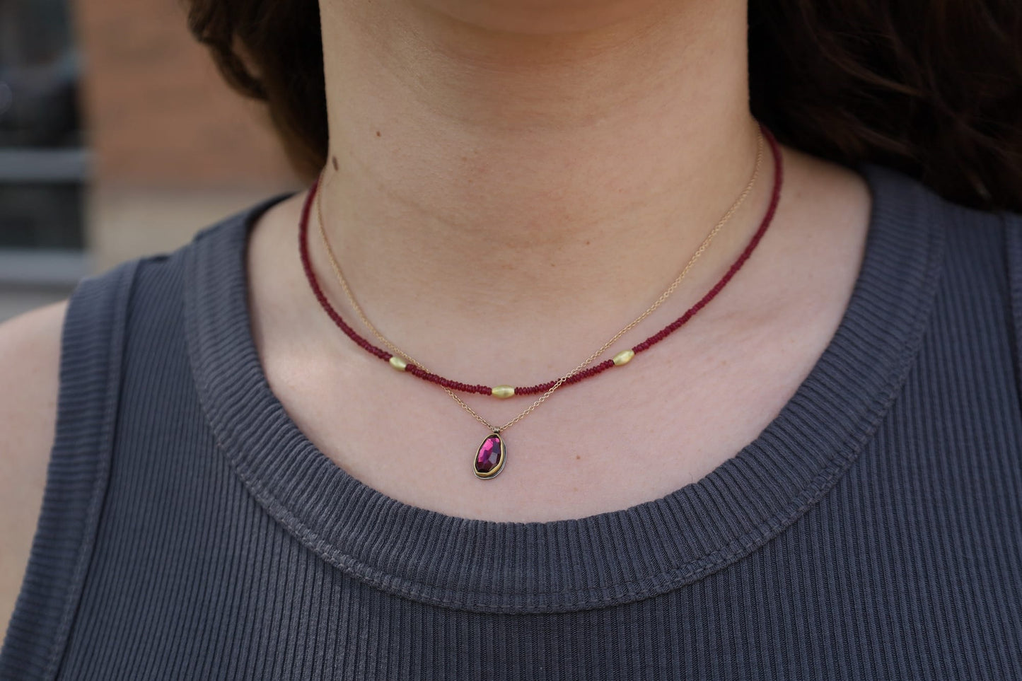 NKL-14K Rhodolite Garnet Necklace