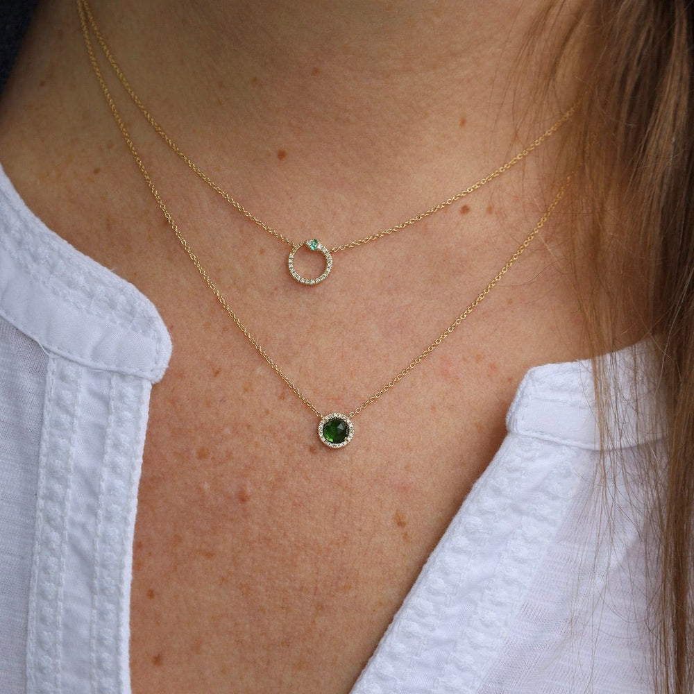 
                      
                        NKL-14K Rose Cut Chrome Diopside Center & Diamond Necklace
                      
                    