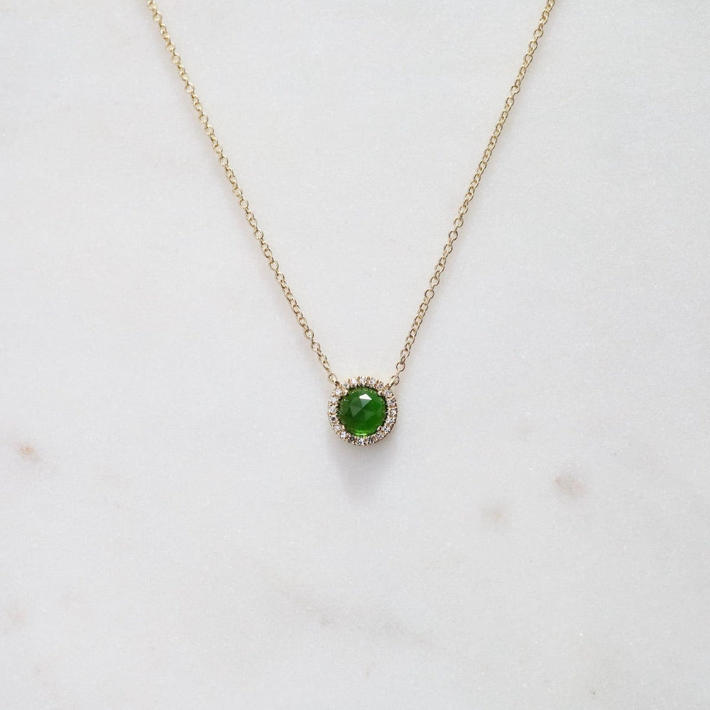 
                      
                        NKL-14K Rose Cut Chrome Diopside Center & Diamond Necklace
                      
                    