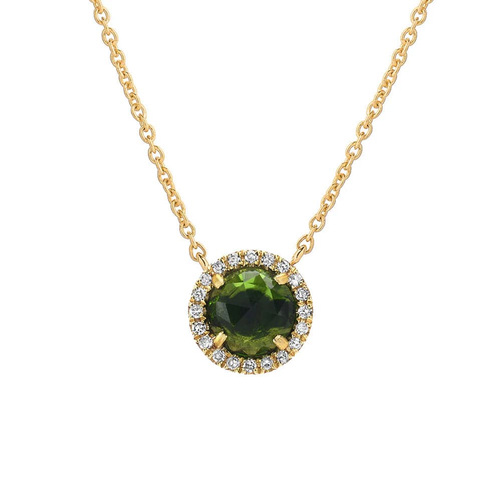 
                      
                        NKL-14K Rose Cut Chrome Diopside Center & Diamond Necklace
                      
                    