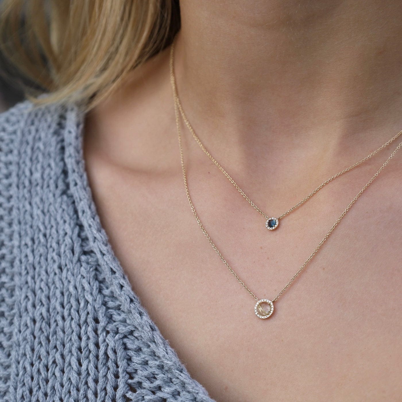 NKL-14K Rose Cut Golden Rutilated Quartz with Diamond Halo