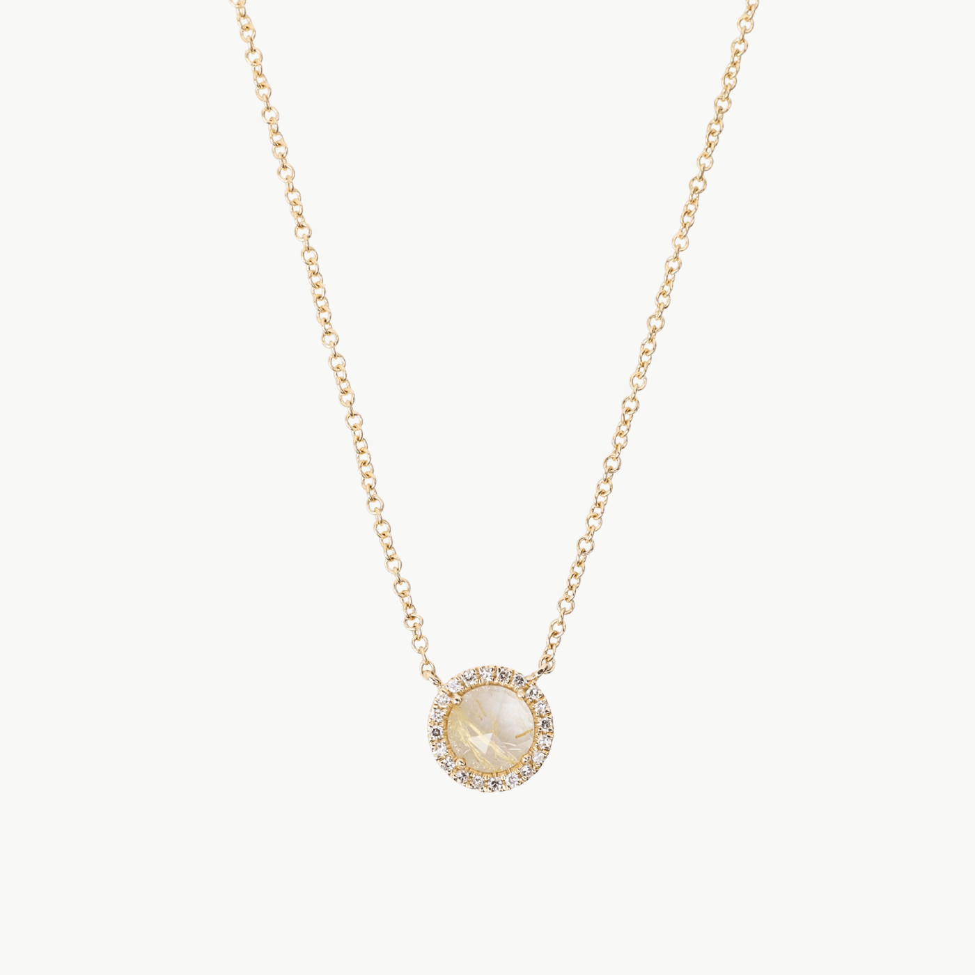 NKL-14K Rose Cut Golden Rutilated Quartz with Diamond Halo