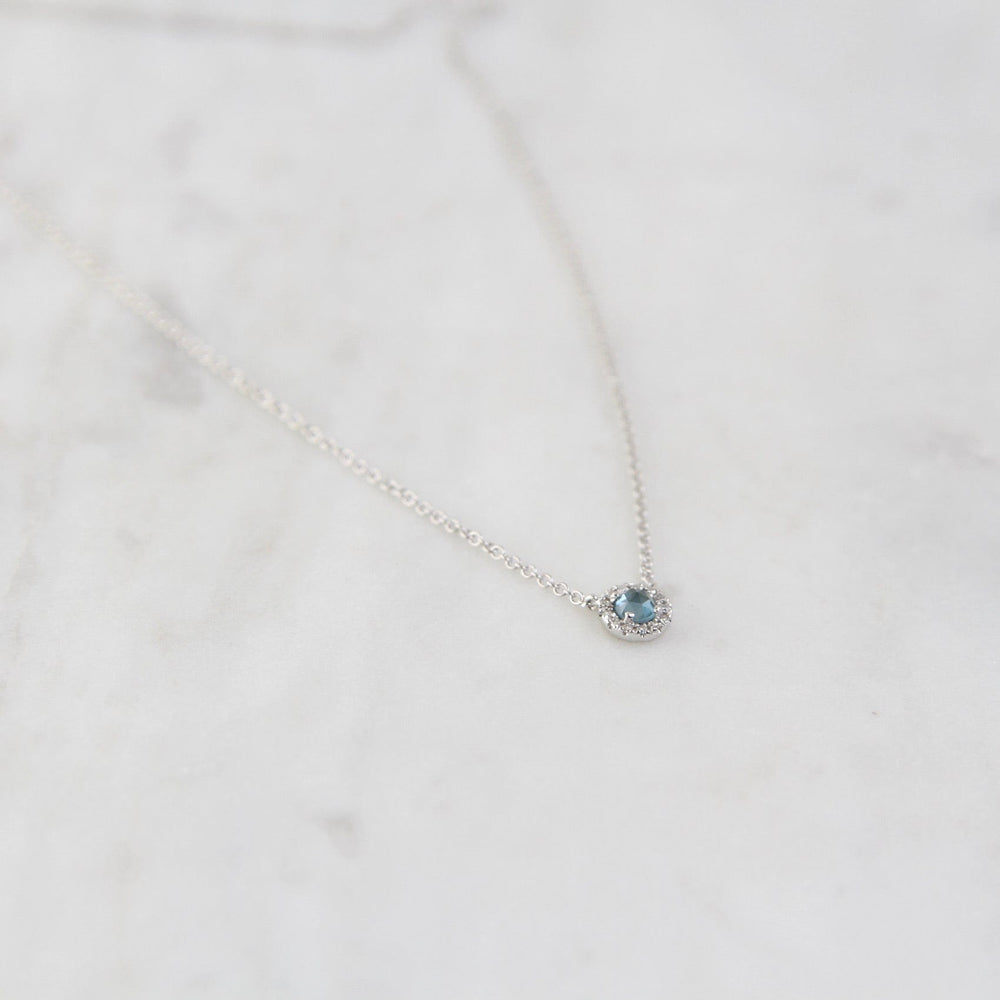 
                      
                        NKL-14K Rose Cut London Blue Topaz with Diamond Halo Necklace
                      
                    