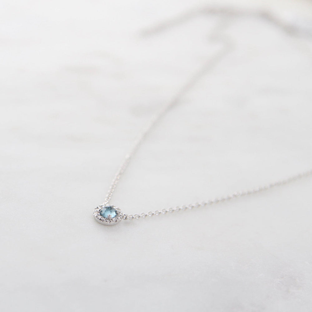 
                      
                        NKL-14K Rose Cut London Blue Topaz with Diamond Halo Necklace
                      
                    