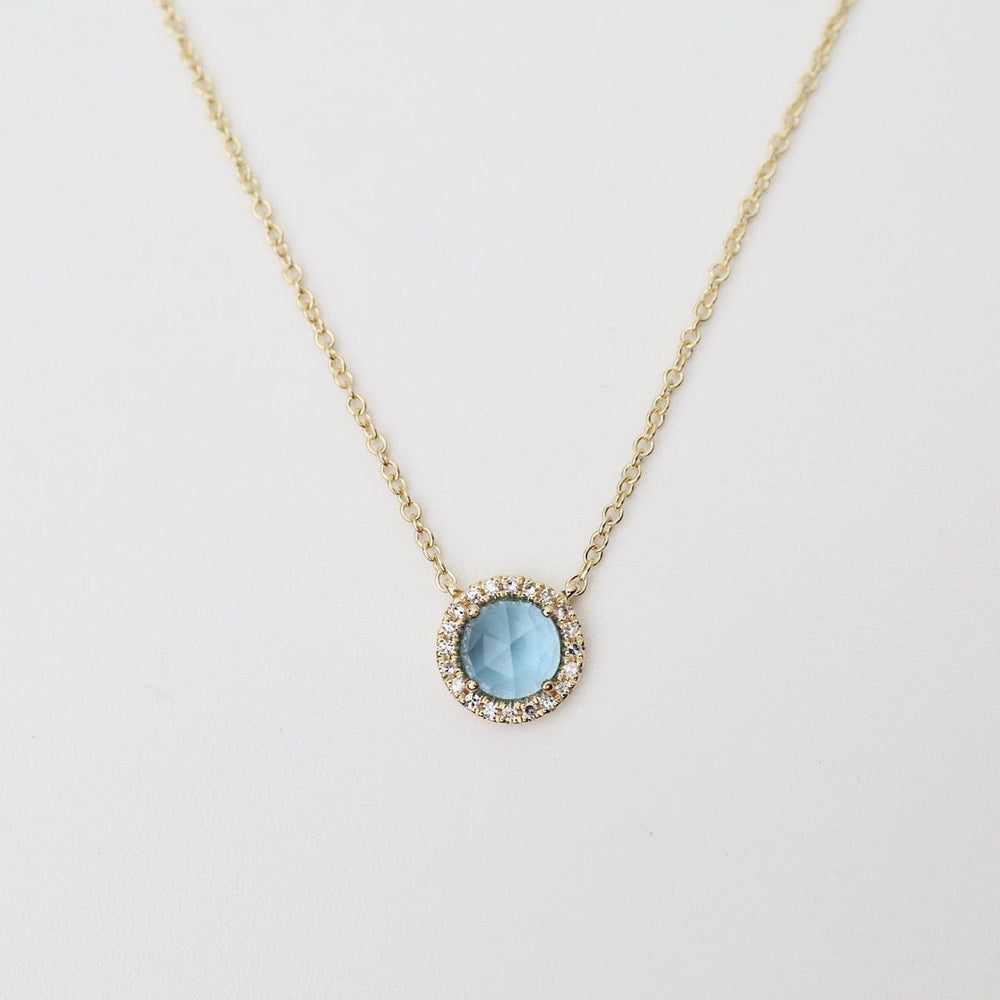 
                      
                        NKL-14K Rose Cut London Blue Topaz with White Diamond Halo Necklace
                      
                    