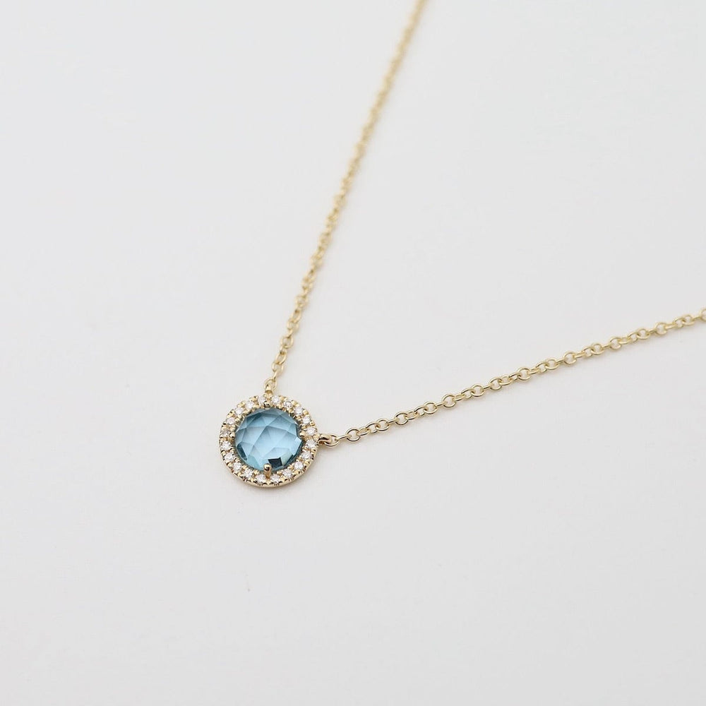 
                      
                        NKL-14K Rose Cut London Blue Topaz with White Diamond Halo Necklace
                      
                    