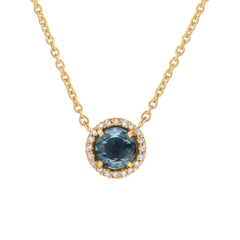 
                      
                        NKL-14K Rose Cut London Blue Topaz with White Diamond Halo Necklace
                      
                    