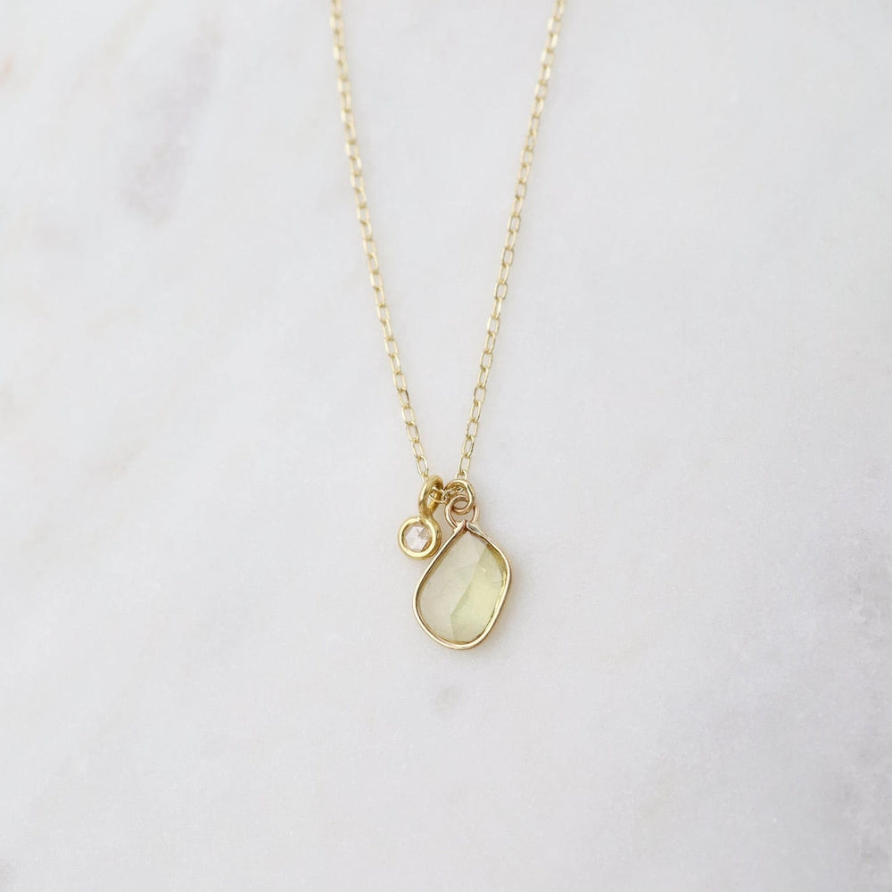 NKL-14K Rose Cut Pale Yellow Sapphire & White Diamond Necklace