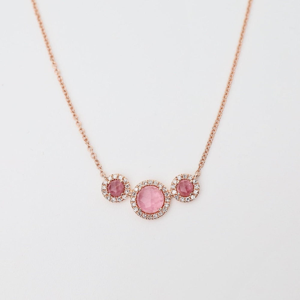 
                      
                        NKL-14K Rose Cut Pink Tourmaline with White Diamond Halo Necklace
                      
                    