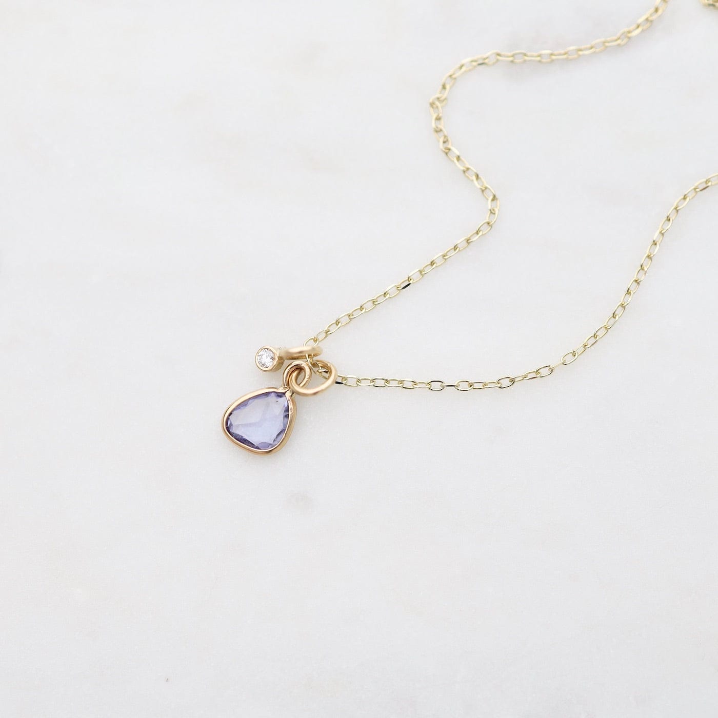 NKL-14K Rose Cut Sapphire & White Diamond Necklace