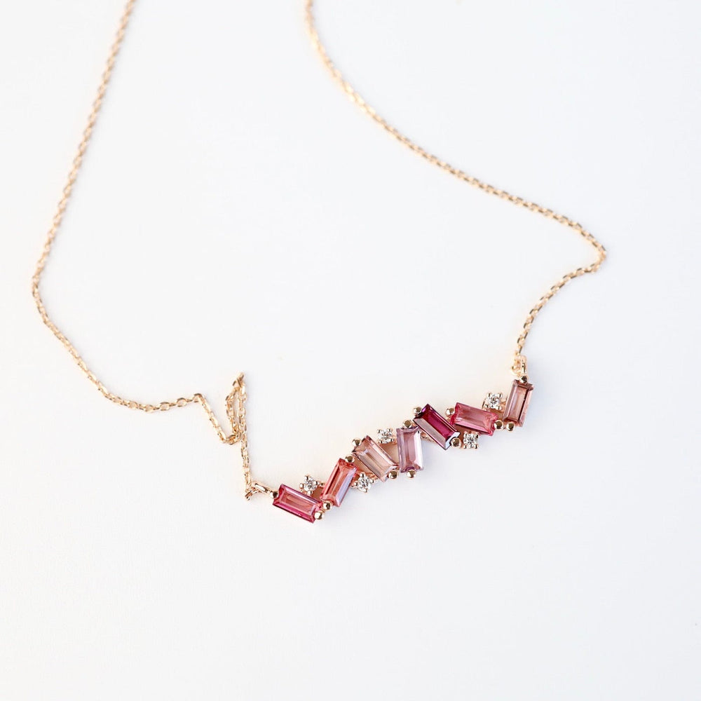 
                      
                        NKL-14K Rose Gold Frenesia Mixed Pink Topaz Bar Necklace
                      
                    