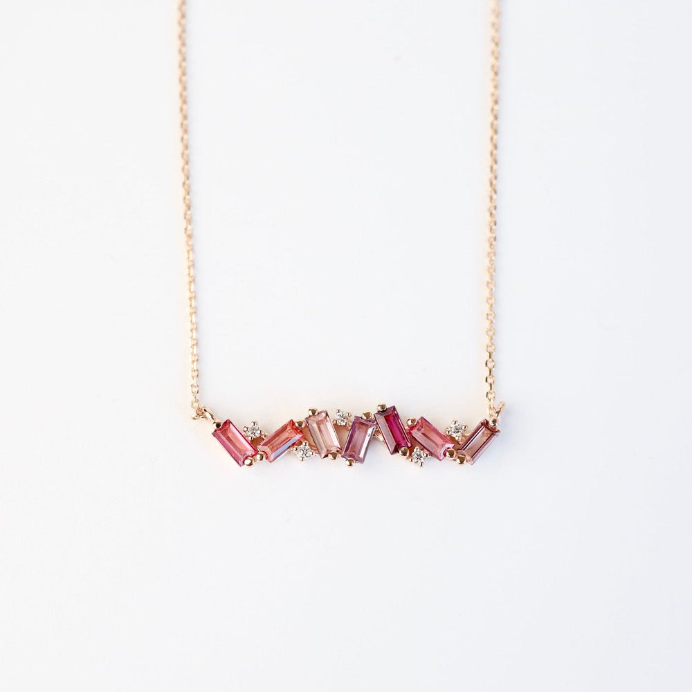 
                      
                        NKL-14K Rose Gold Frenesia Mixed Pink Topaz Bar Necklace
                      
                    