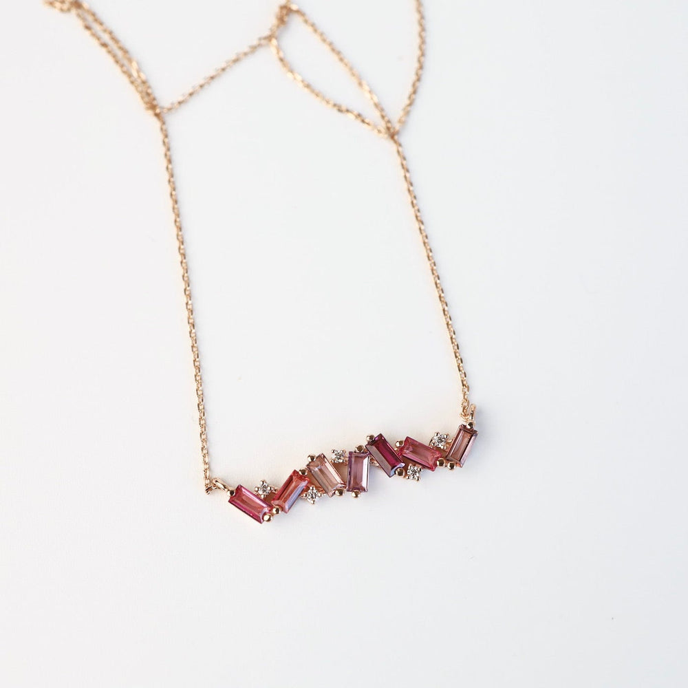 
                      
                        NKL-14K Rose Gold Frenesia Mixed Pink Topaz Bar Necklace
                      
                    